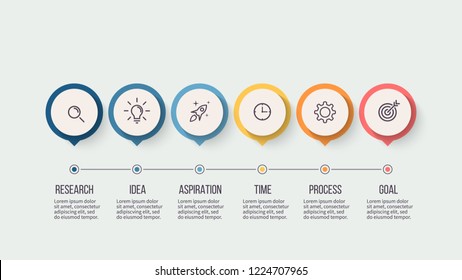 Business process. Timeline infographics with 6 steps, options. Vector presentation.