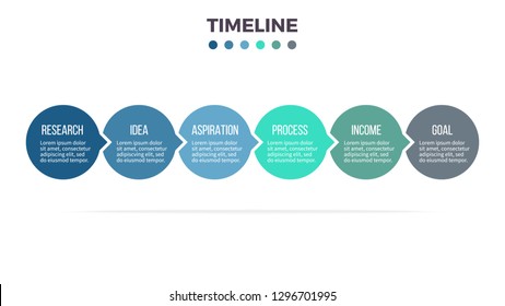 Business process. Timeline infographics with 6 steps, options, circles. Vector chart, diagram.