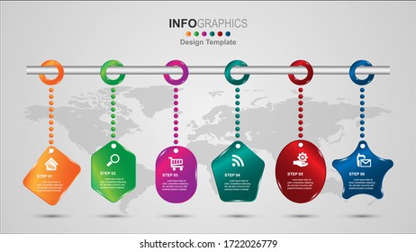 Business process timeline infographics 6 steps.