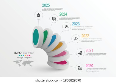 Business Process Timeline Infographics 6 Year, 3d Sphere Shapes.