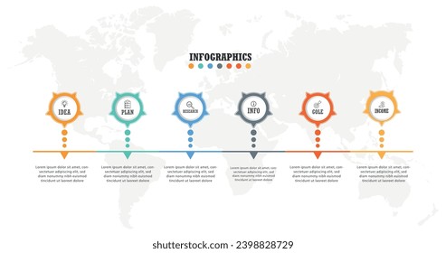 Business process. Timeline infographics with 6 steps, options. Vector presentation.