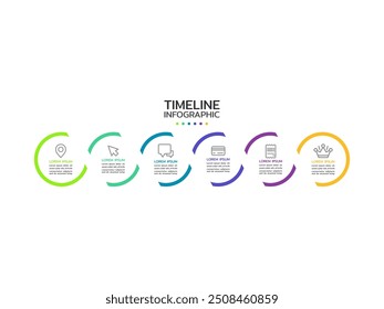 Business process. Timeline infographics with 6 steps, options, squares. Vector template.