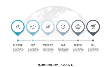 Business Process. Timeline Infographics With 6 Steps, Options, Arrows. Vector Template.