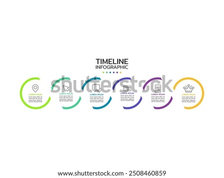 Business process. Timeline infographics with 6 steps, options, squares. Vector template.