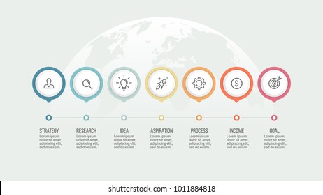 Business process. Timeline infographics with 7 steps, options. Vector template.
