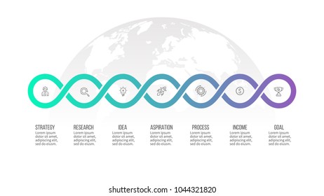 Business process. Timeline infographics with 7 options, loops. Vector template.