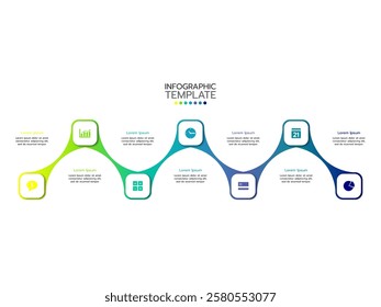 Business process. Timeline infographics with 7 steps, options. Vector chart.
