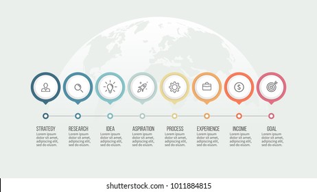 Business Process. Timeline Infographics With 8 Steps, Options. Vector Template.