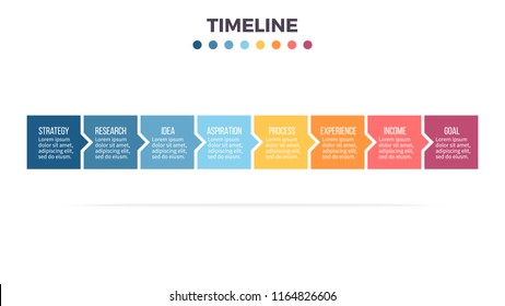 Business Process. Timeline Infographics With 8 Steps, Options, Squares. Vector Template.