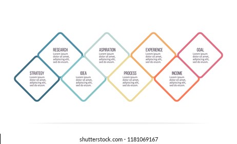 Business process. Timeline infographics with 8 options, squares. Vector template. Editable line.