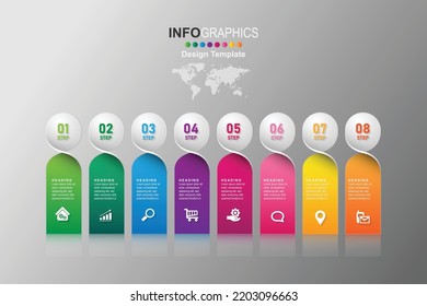 Business process timeline infographics 8 steps.