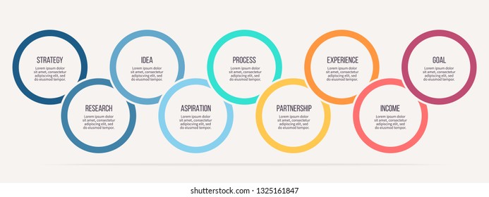 Business Process. Timeline Infographics With 9 Steps, Circles. Vector Chart.