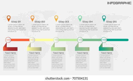 Business or process timeline infographics with icon, options and flow diagram, vector eps10 illustration