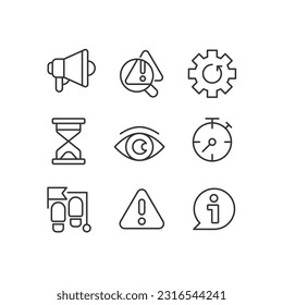 Business process timing pixel perfect linear icons set. Promotional campaign. Problem identification. Customizable thin line symbols. Isolated vector outline illustrations. Editable stroke