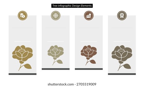 Infografik des Geschäftsprozessbaums Vier Rosenillustrationen, Strategiesymbole und leere Textfelder