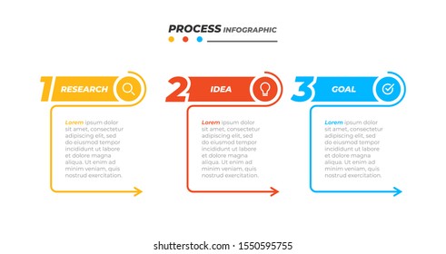 Business process. Vector design elements with marketing icons and 3 options, steps, arrows. Can be used for workflow diagram, info chart, graph, presentations.