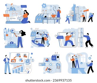 Business process. Vector illustration. Planning and taking action are vital for achieving business goals The business process metaphor provides framework for understanding complex operations