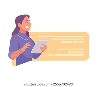 Business Process with Woman with Tablet Busy with Analytics Vector Illustration