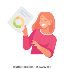 Business Process with Woman with Tablet Show Chart Vector Illustration
