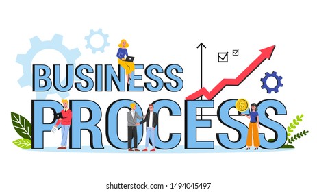 Business process word banner concept. Idea of management and improvement procedure. Isolated flat illustration vector