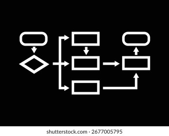 Business Process Workflow Diagram, Flowchart Vector Icon on Black Background