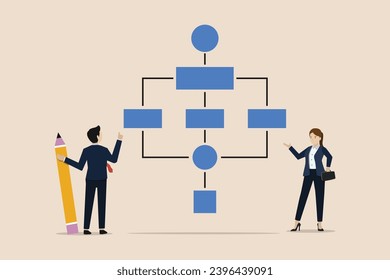 Business process, workflow diagram, map or plan of business procedures, strategy to implement concept, workflow process businessman image.