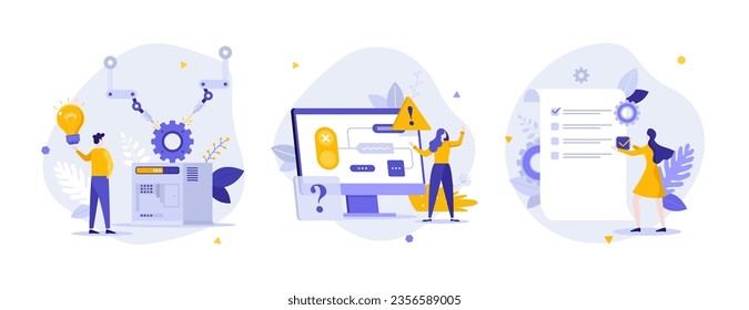 Business processes digitization flat concept vector illustrations set. Automation of commercial tasks cartoon composition. Corporate efficiency technology idea for website, mobile, presentation