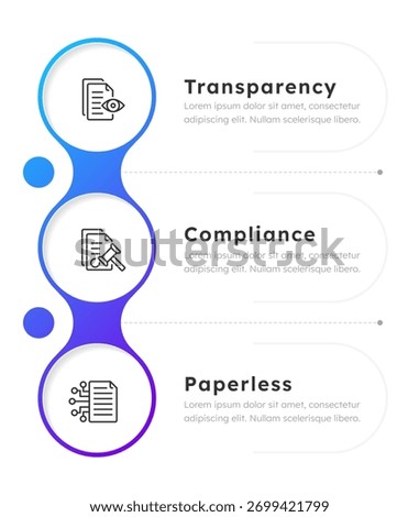 Business processes digitization infographic blue gradient circles. Innovative technology in commerce. Editable thin line icons diagram process with 3 steps