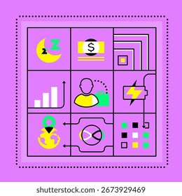 Business processes and networking - line design style illustration