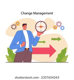 Business processes optimization. Change management, company transformation or new ideas implementation. Corporate flow optimization, development and growth. Flat vector illustration