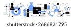 Business processes and planning.  Flat wide banner. Vector file.
