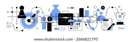Business processes and planning.  Flat wide banner. Vector file.