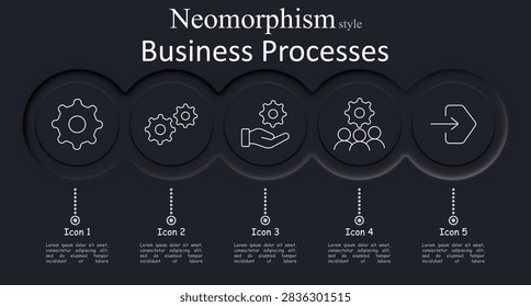 Business processes set icon. Configuration, optimization, operational support, team coordination, workflow navigation, enterprise automation, service management, organizational