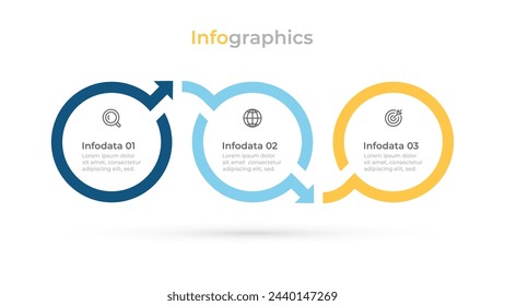 Procesos empresariales. Diseño de elementos infográficos de línea de tiempo con 3 pasos, opciones. Ilustración vectorial.