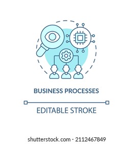 Icono de concepto turquesa de procesos de negocio. Optimización del rendimiento. Ilustración de línea delgada de idea abstracta Web 3 0. Dibujo de contorno aislado. Trazo editable. Fuentes Arial, Myriad Pro-Bold utilizadas