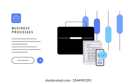 Processos de negócios. Banner da Web, slide da apresentação. Ilustração plana. Arquivo vetorial.