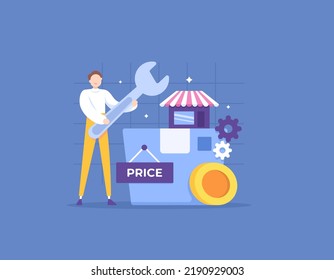 business and product management. small and medium enterprises or SMEs. determine product prices and calculate production costs. illustration concept design. graphic elements