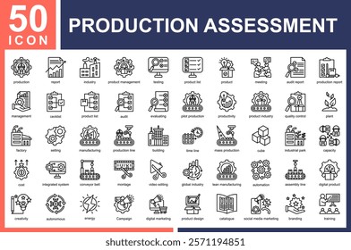 Business and Production Assessment icon collection set.
production,report,industry,product management,testing,product list,product,meeting,audit report,production report Icon Symple Line Vector