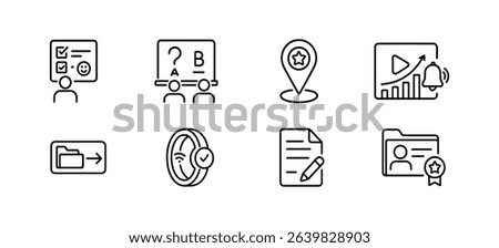 Business, productivity line icon set. graph, folder, location markers outline collection
