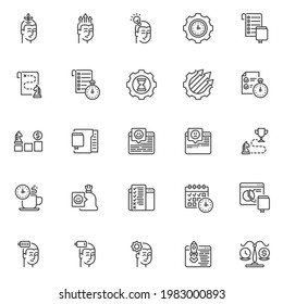 Business productivity line icons set. linear style symbols collection, outline signs pack. Productivity improvement vector graphics. Set includes icons as time management, workflow, business startup