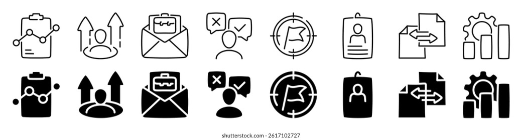 Business and productivity management icon set. Linear and silhouette style.