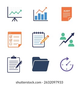 Business Productivity and Report Icons Flat Design Collection