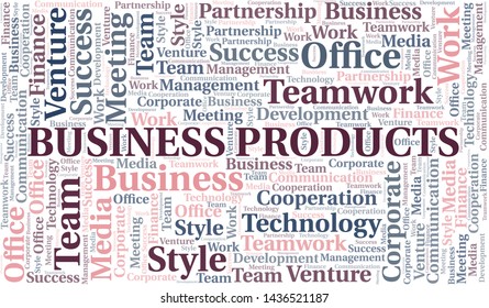 Business Products word cloud. Collage made with text only.