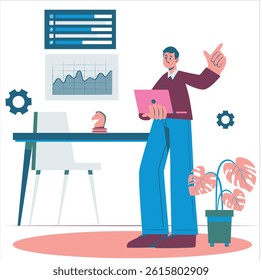 Business Professional Analyzing Data Trends in Modern Office Setting with Graphs and Charts for Strategic Insights and Corporate Growth"
