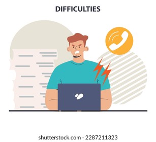 Business or professional difficulties. Character dealing with obstacles and challenges on the way to their goal or success. Hard circumstances to overcome. Flat vector illustration