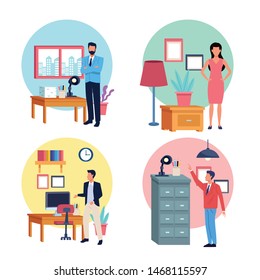 business professional executive office successful work, teamwork working for project idea cartoon vector illustration graphic design