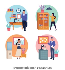 business professional executive office successful work, teamwork working for project idea cartoon vector illustration graphic design