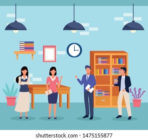 business professional executive office successful work, teamwork working for project idea cartoon vector illustration graphic design