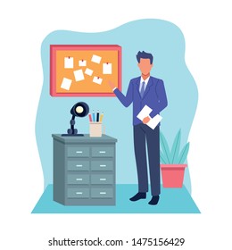 business professional executive office successful work, man working at office cartoon vector illustration graphic design