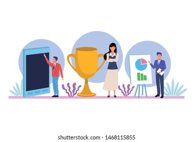 business professional executive successful teamwork, people working for project presentation cartoon vector illustration graphic design